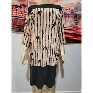 Joseph Magnin Nora Noh Vintage Size 12 Taupe Black Silk Women's Dress #C